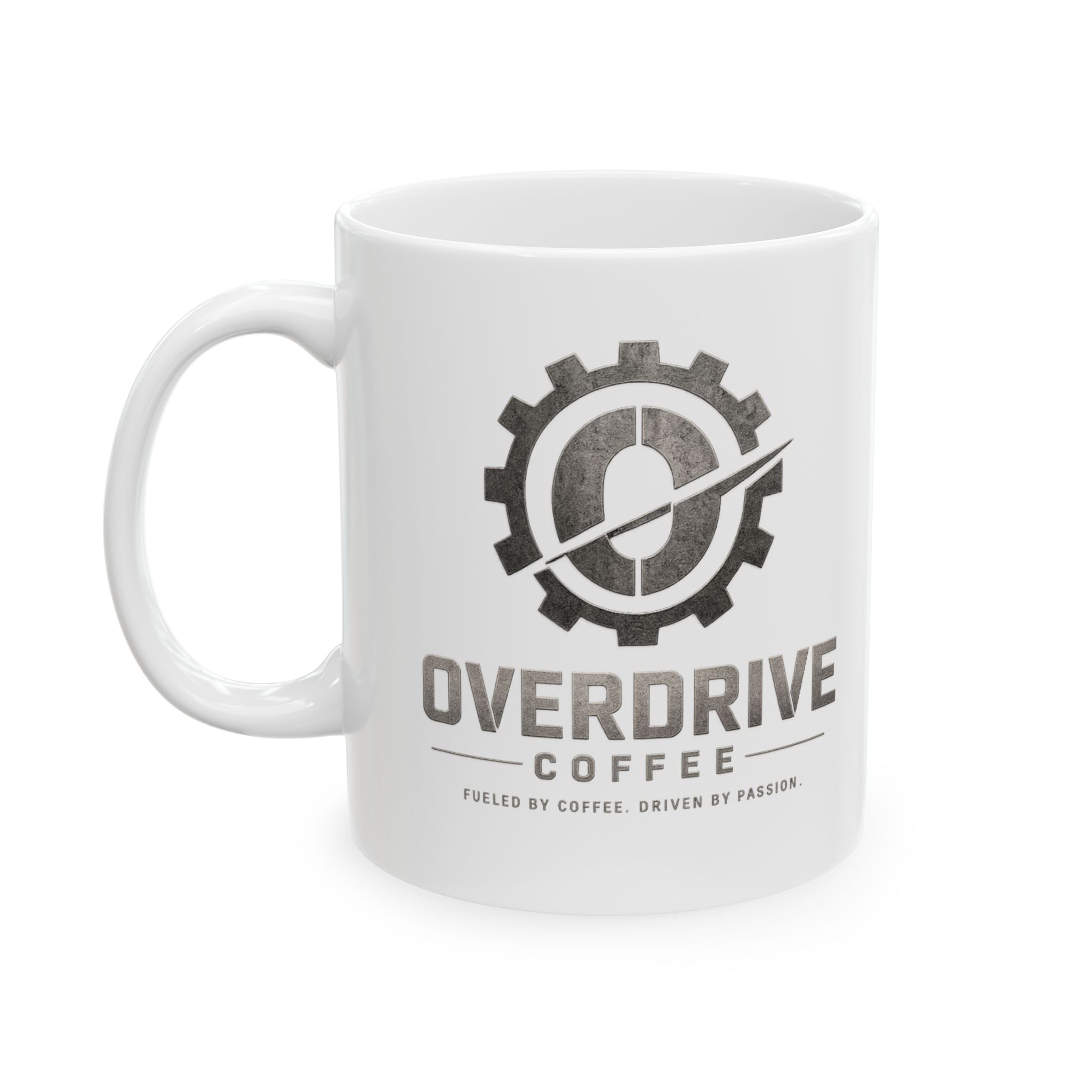 Overdrive Coffee Co. Logo Ceramic Mug — Branded 11oz & 15oz Coffee Cup